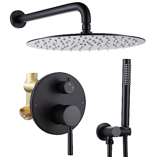 Sistema de Ducha Juego de Grifería de 10 Pulgadas Negro Mate Montaje en Pared Conjunto de Baño de Latón Cabezal de Ducha de Lluvia de Alta Presión con Rociador de Mano Mezclador de Lluvia miniatura 1