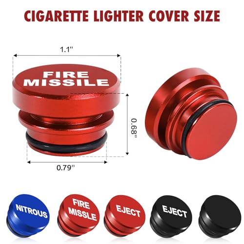 Image of Cigarette Lighter Cover 3 Pcs, Cigarette Lighter Plug Cover Dustproof Waterproof, Button Aluminum Fits Most Automotive Vehicles and Boats with Standard 12 Volt Power Source(FIRE MISSILE EJECT NITROUS)