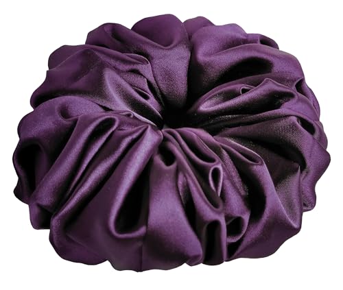 30 Colors Available, Handmade Stretch Satin Scrunchie 5.5 inches, Large Hair Accessory for Women, Soft Voluminous Ponytail Holder, Elegant Hair Tie, Stylish Holiday Gift (Purple Eggplant)