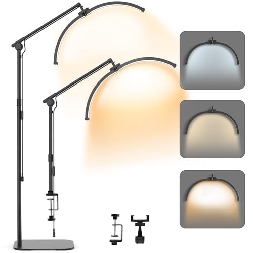 Rebonique Half Moon Lash Light for Eyelash Extensions Foldable LED Lash Lamp with Phone Holder 3 Color Temperature Dimmable Brightness 360 Floor Light for Beauty Tattoo Skincare (Black) (black)