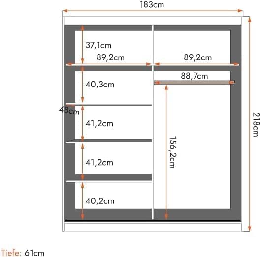 Fabryka Mebli Idźczak Kleiderschrank mit Spiegel - Schwebetürenschrank, Schlafzimmerschrank - Weiß Schrank für Schlafzimmer, Ankleidezimmer - 61 x 183 x 218 cm - Garderobenschrank