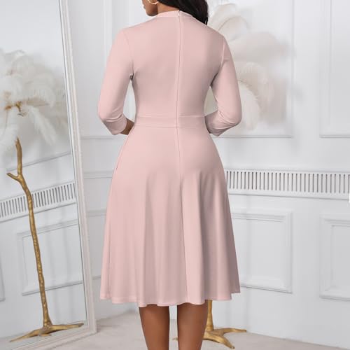 Image of PinkPatty Women's Casual A-line Midi Dresses 3 /4 Sleeve V Neck Fit and Flare Dress with Pockets