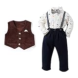 Kgurtagh Baby Boy Suit, Long Sleeve Onesie & Pants & Vest & Bowtie & Suspender, Baby Boy Gentleman...