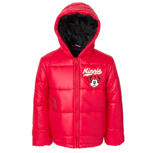 Disney Minnie Mouse Girls Zip Up Puffer Jacket Toddler to Big Kid Sizes (2T - 8)