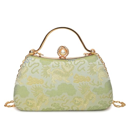 CORIOS Bolsa de Noche para Mujer Bordado Embrague Bolso de Fiesta Pequeña Bolso de Boda Lujoso Clutch Bolsa de Cadena Elegante Bolso de Hombro Retro Fiesta Banquete Bolsos Bandolera Verde