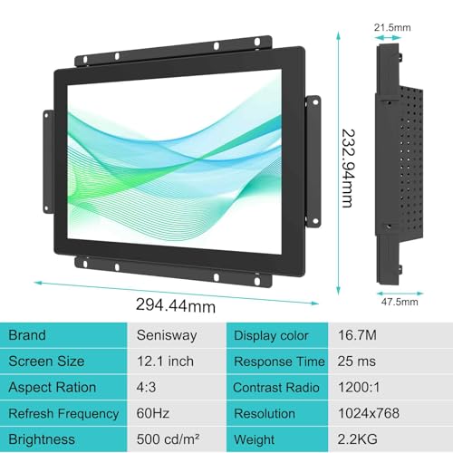 Image of 12.1 Inch Industrial Touch Screen Monitors 10 Points Embedded Open Frame Touch Screen Monitor 1024x768 @ 60Hz TFT LCD Suitable for kiosks, ATMs, Vending Machines