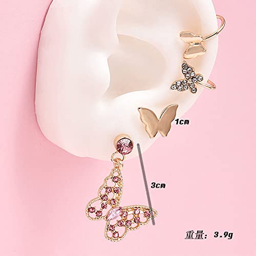 Butterfly Ear Cuff Earrings Set Rhinestone Butterfly Dangle Earrings Studs And Cz Earcuffed Earrings Set Prom Party Jewelry #TOP4