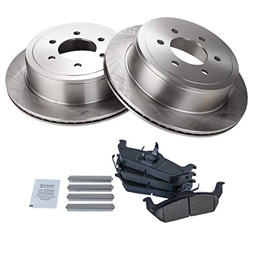 Image of TRQ Rear Ceramic Brake Pad and Rotor Set | For 05-11 Ford F-150 with 6 Lug Wheels 04 Ford F-150 11th Vin Digit F K N 6 Lug Wheels 06-08 Lincoln Mark LT