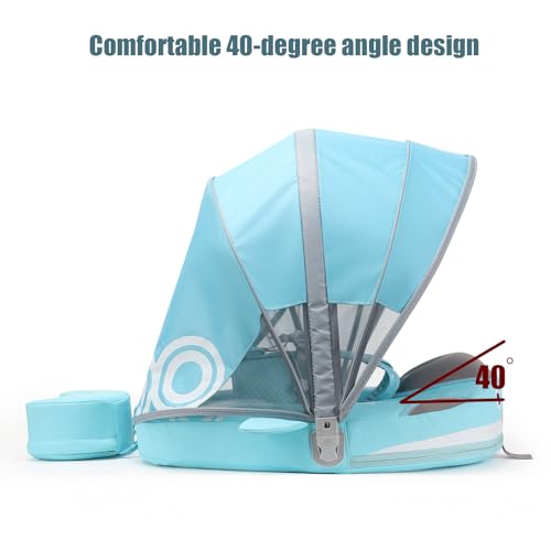 Image of Baby Pool Float with UPF50+ 3D Adjustable Canopy, Add Tail Mambobaby Float Non Inflatable Infant Floats for Pool, Cartoon Narwhal Baby Floats (NGreen with Canopy-T05NGCTLUROHML01T05)