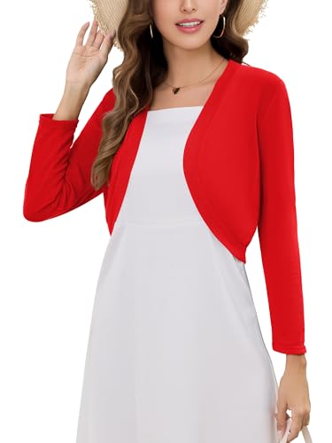Image of Women's Long Sleeve Shrugs Lightweight Open Front Cropped Cardigan for Women S-2XL