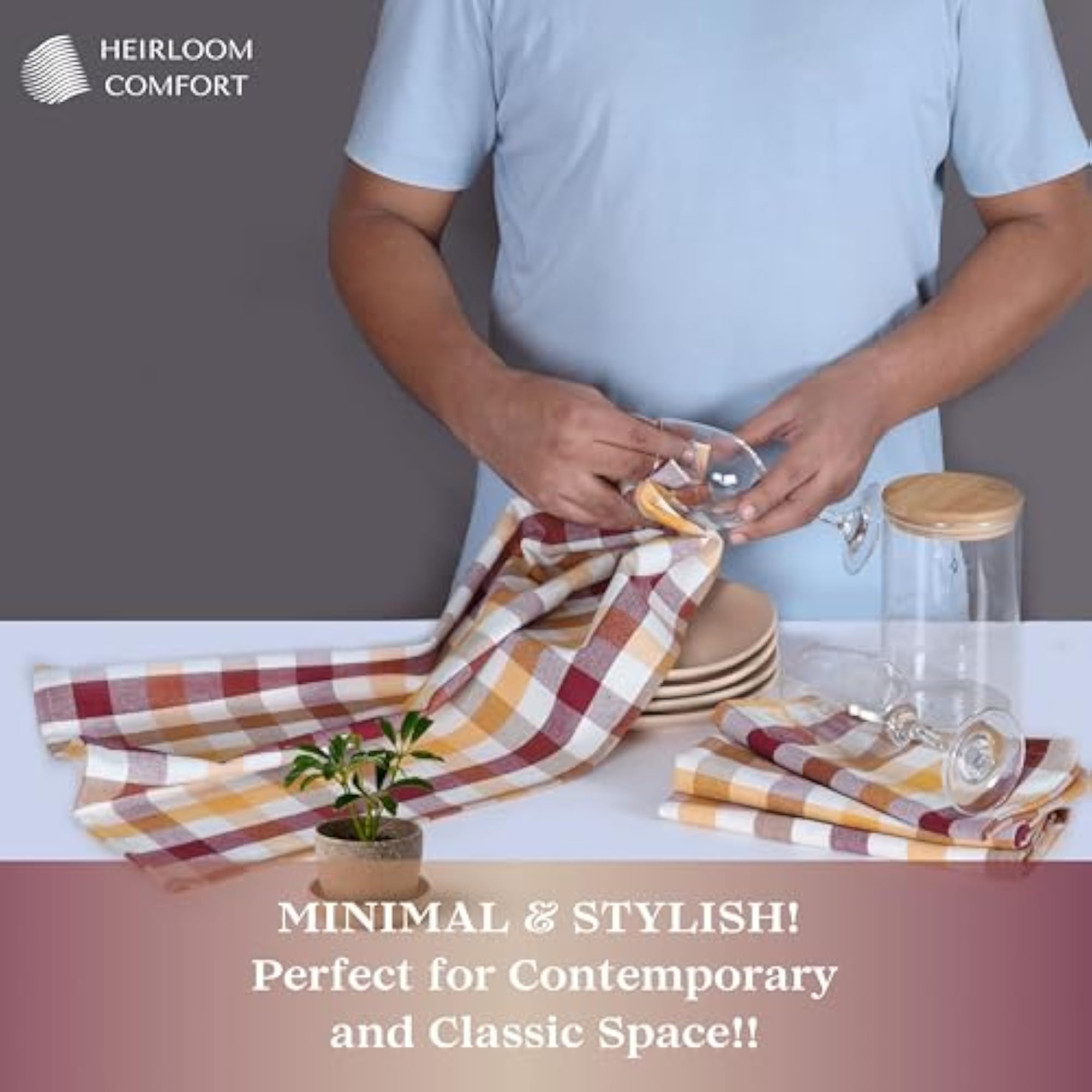 Gingham Check Kitchen Towels, 5 Pack, Super Absorbent Cotton