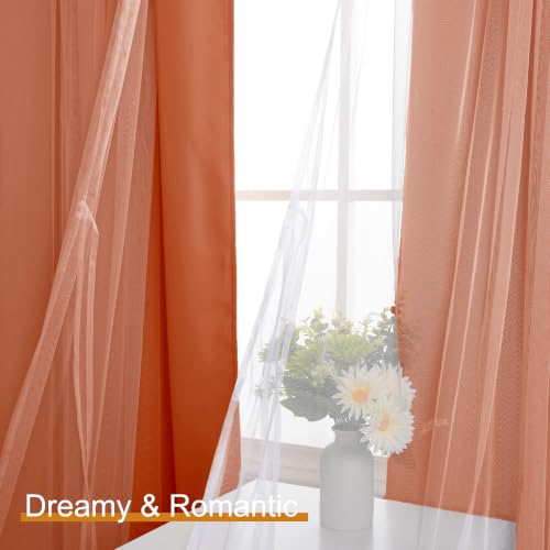 Image of DWCN Orange Blackout Curtains with Sheer Overlay with Tiebacks 63 Inch Long | Mix & Match Double Layer Window Panels for Bedroom Living Room Drape, Grommet Top, 52 inch Wx63 inch L, Burnt Orange, Set of 2
