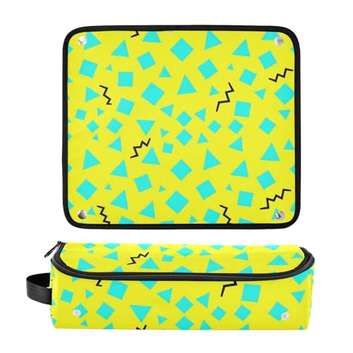 Estuche de viaje 2 en 1 para rizadores con tapete resistente al calor, portátil para planchas, alisadores y rizadores, patrón abstracto Memphis 80S para mujer miniatura 3