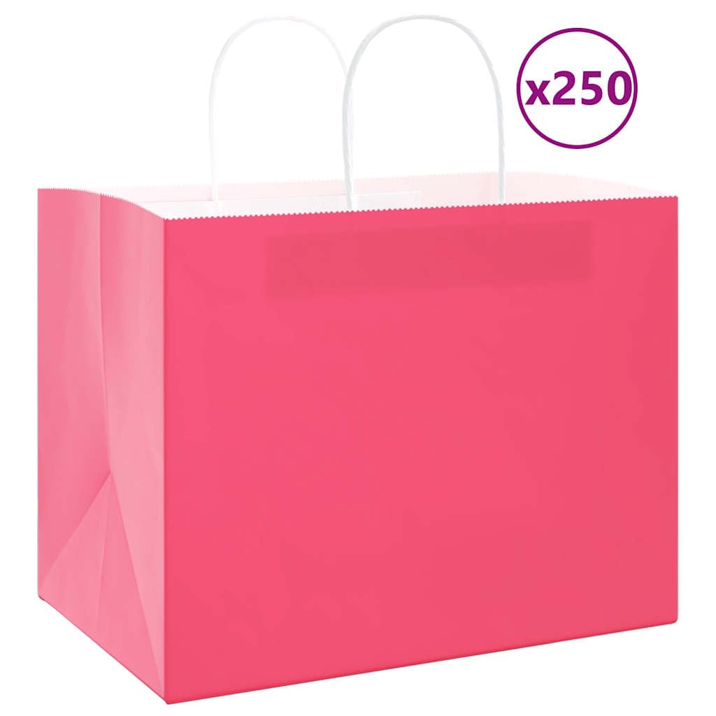 250 bolsas de papel rosa 32 x 22 x 24 cm, papel de estraza con asas, para compras, llevar y fiestas