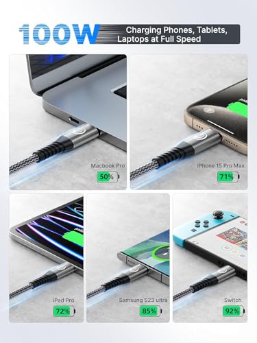 USB C to USB C Cable, [10FT 2Pack] 100W Long USB C Cable, Braided Type C to C Fast Charger Cord for iPhone 17/16/15 Pro Max Plus, Samsung Galaxy S25/S24/S23, iPad, MacBook, Tablet, Laptop, Switch, Ps5