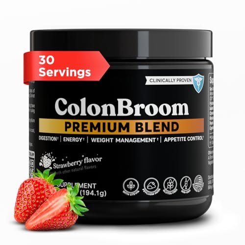 ColonBroom Premium Weight Management Supplement (Strawberry 30 Servings) - Colon Broom Psyllium Husk Fiber Powder Drink - Gluten Free Non-GMO Colon Cleanse for Bloating Relief & Gut Health