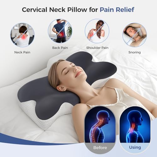 Cervical Neck Pillow for Neck Pain Relief,Neck Support Pillow for Sleeping, Side Sleeper Pillow for Bed,Memory Foam Ergonomic Pillows for Back Stomach Sleepers