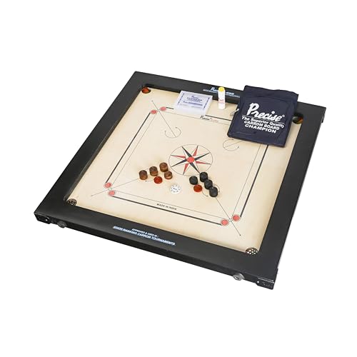 Precise Champion Profi Carrom Ama 12 mm – 16 kg – Tabla de torneos – India – Completo (tablero + cubierta)