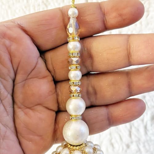 Image of Adikala Craft Store Handmade Ethnic Latkan Tassel Set of 2 for Saree Pallu, Blouse, Suits, Dupatta, Lehenga Decor | Ethnic Saree Pallu, Blouse, Suit, Dupatta & Lehenga Decoration (White Glitter D3)