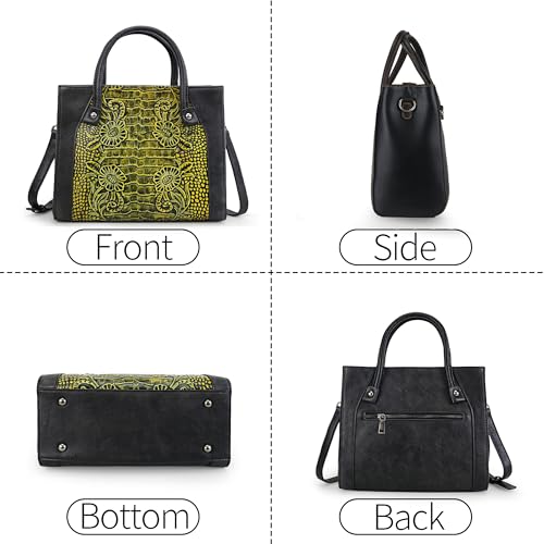 Crossbody Bag For Women Leather Shoulder Bag Top Handle Tote Bag Medium Satchel Vintage Embossing Pattern Pusre and Handbag (Grey Black)3