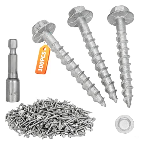 Image of Mech.Galv.#9 x 1-1 /2 inch Joist Hanger Screws-100 Qty,9112R100 Hurricane Screws | 1 /4 inch Hex Socket Wood Screw,0.370 inch-Dia Deck Screw, Joist Hanger Connector Screws Replace 10D Nails-1500 Hours Salt Spray Test