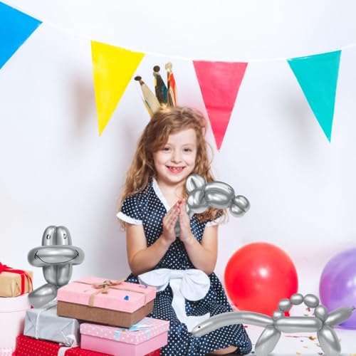 Image of LXZFCRG 260 Long Balloons, Shiny Metallic Latex Twisting Balloon for Balloon Animals, Magic Balloons for Birthdays Wedding Party Decorations 100pcs (Metallic Silver)