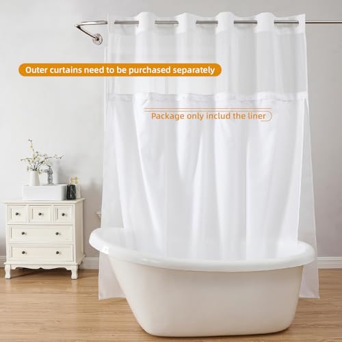 eachope 1 Pack Fabric Snap-in Shower Curtain Liner Replacement,Compatible with No Hook Shower Curtain with Snap in Liner, Removable & Water-Repellent,Machine Washable,70x57,White