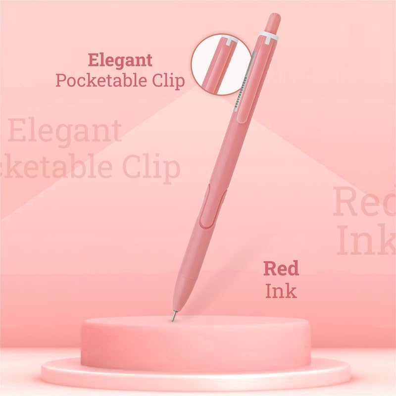 Image of Hauser Germany XO RT Retractable Ball Pen | Sleek Matt Finish Pastel Shade Body & Minimalistic Design | Low Viscosity Ink With Ultra Durable Tip | Red Ink, Pack Of 20