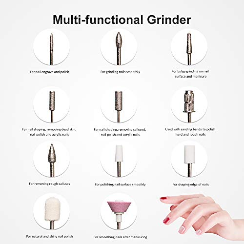 Cadrim Portable Nail Drill Set, Eletric Lightweight Nail File Kit Professional Efile for Acrylic Nail, Gel Polish, Manicures and Pedicure with USB Cable