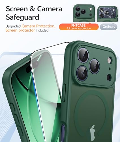 Image of FNTCASE for iPhone 17 Pro Case: [Compatible with Magsafe] Translucent Matte Cases with [Full Camera Protection] [Screen Protector] Military Grade Shockproof Protective Phone Cover - Green