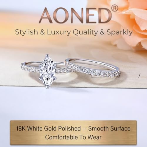 Image of 2 CT Marquise Cut Engagement Travel Rings Set for Women 18K White Gold Plated Fake Wedding Ring Band Promise Rings for Her, Cubic Zicornia Ring 2 PCS, Size 4-11