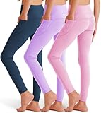 SKIDREAM 3 Pack Girls' Leggings with Pockets, Ankle Length Athletic Yoga Pants for Kids Clothes