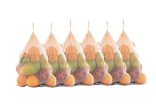 Mesh Large Produce Bag - 100% Organic Cotton Bags for Grocery & Storage - Produce Storage Bags, Tote Bags with Drawstring - Reusable, See-Through Cotton Produce for Fruits & Vegetables (6 Pack, Large)