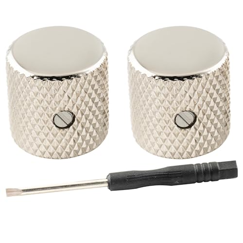 Musiclily Pro 6mm Steel Flat Top Dome Knobs Guitar Volume Tone Control Knobs with Set Screw for Tele Style Electric Guitar Precision Bass, Nickel (Set of 2)