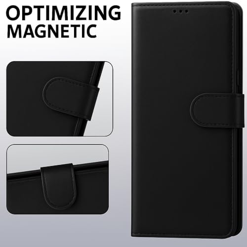 Image of Cover for Vivo T5x 5G / Y51 Pro 5G / iQOO Z11x 5G, Wallet Style, Leather Finish, Magnetic Closure, Inbuilt Stand, Card Pocket (Black)