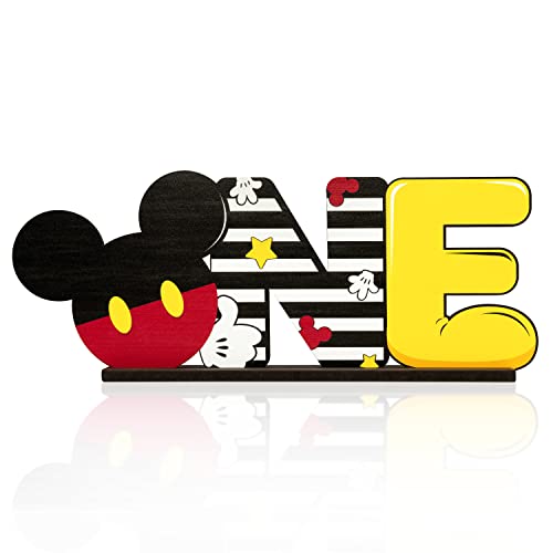 Laffact Large Cartoon Mouse One Letter Sign Wooden Table Centerpieces Red & Black Mouse 1St Birthday Party Supplies Table Decoration Birthday Wood Table Milestone Sign For Kid Baby Shower Photo Props #TOP2