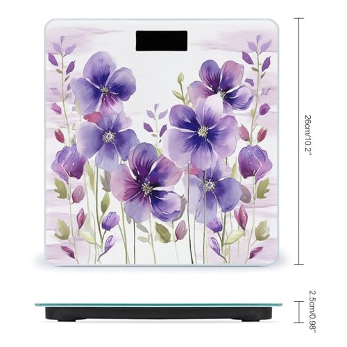 Báscula digital de baño con diseño flores moradas 26x26 cm miniatura 2