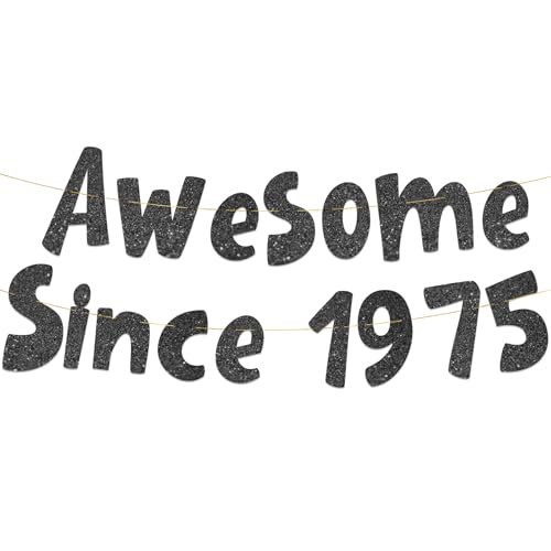 Pre-Strung Awesome Since 1975 Black Glitter Banner - Funny 51st Birthday and Anniversary Decorations for Men and Women - Party Supplies and Gifts