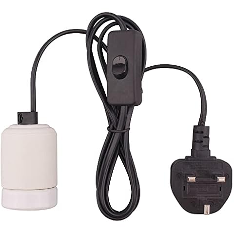 Dernord E27 Lamp Holder for Reptile Heat Lamp Tortoise Vivarium UVB Light Bulb Basking Spot Holder Adapter Ceramic Socket with On/Off Switch & Plug Cover