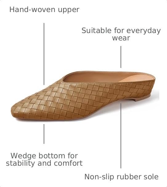 Image of Woven Mules for Women Slip on Comfortabke Metallic Slides Ladies Trendy Square Toe Hidden Wedge Mules