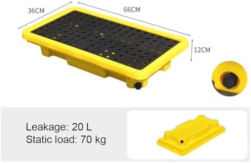 Stackable 140L Modular Drum Spill Containment Pallet with Drainage Grate for Industrial Safety, Garage & Basement Oil Spill Solutions (130x68x30 cm)