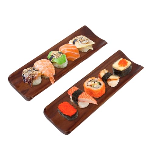 Piatto da Sushi in Legno, 2 Pezzi Piatto Rettangolare Lungo in Legno Massello Stile Giapponese Piatto da Portata Vassoio da Dessert Tagliere per Formaggi Gadget da Cucina per Bar Caffè Feste a Casa