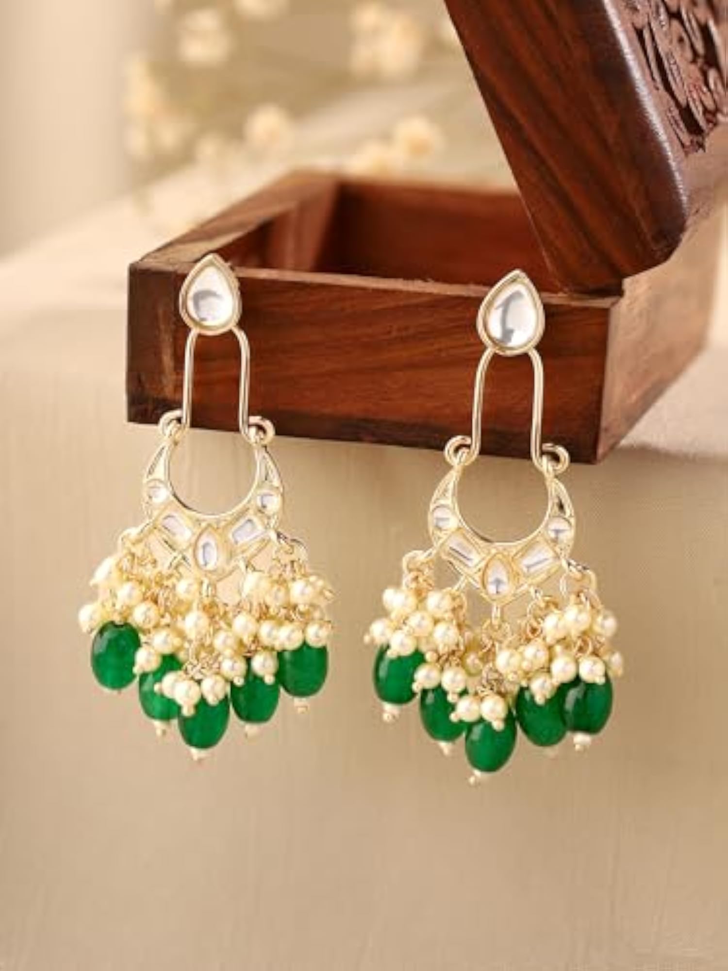 Kundan Beads Chandbali Earrings, Traditional Elegance