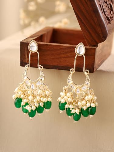 Kundan Beads Chandbali Earrings, Traditional Elegance