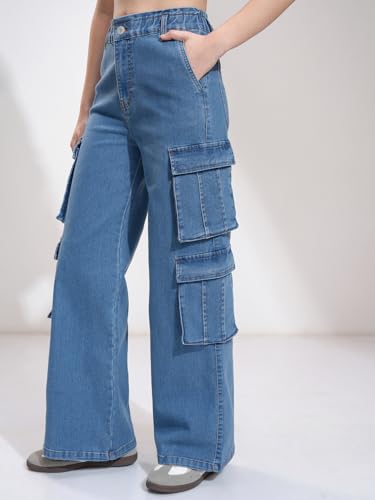 Image of Tokyo Talkies Women Cargo Jeans | Straight fit