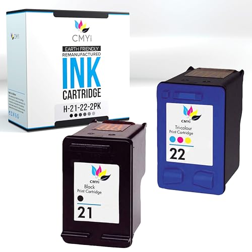 CMYi 21 22 Replacement Combo Pack Ink Cartridges for HP DeskJet F4135, F4140, F4150, F4172, F4175, F418, F4188, F4190, F4194, PSC 1400, 1401, 1402, 1403, 1406, 1408, 1410 Printers (1 Black, 1 Color)