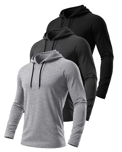 Ficerd 3 Pack Hoodies for Men Big and Tall, Lightweight Long Sleeve Workout Gym Running Fishing Pullover Hooded Sweatshirts2