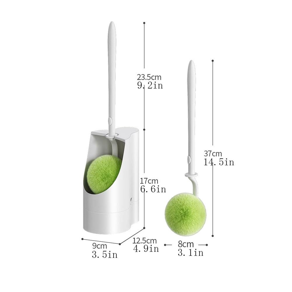 Escobillas de Baño Cepillo Tipo Bola de Pelo Verde, Cepillo de baño de pie, Juego de portaescobilla de baño suspendido Transpirable, Cepillo de baño de Mango Largo Escobilla WC