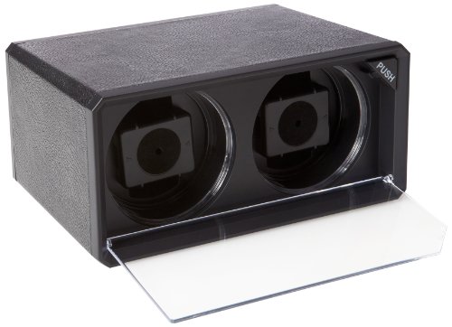 Diplomat Double Black Leatherette Watch Winder with Blue LED's