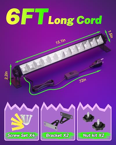 Image of 2 Pack 42W LED Black Light Bar, Blacklight with 6FT Cord+Switch+Plug, Glow in The Dark Black Lights Party Supplies for Halloween Decorations, Fluorescent Poster, Body Paint, Classroom, Bedroom